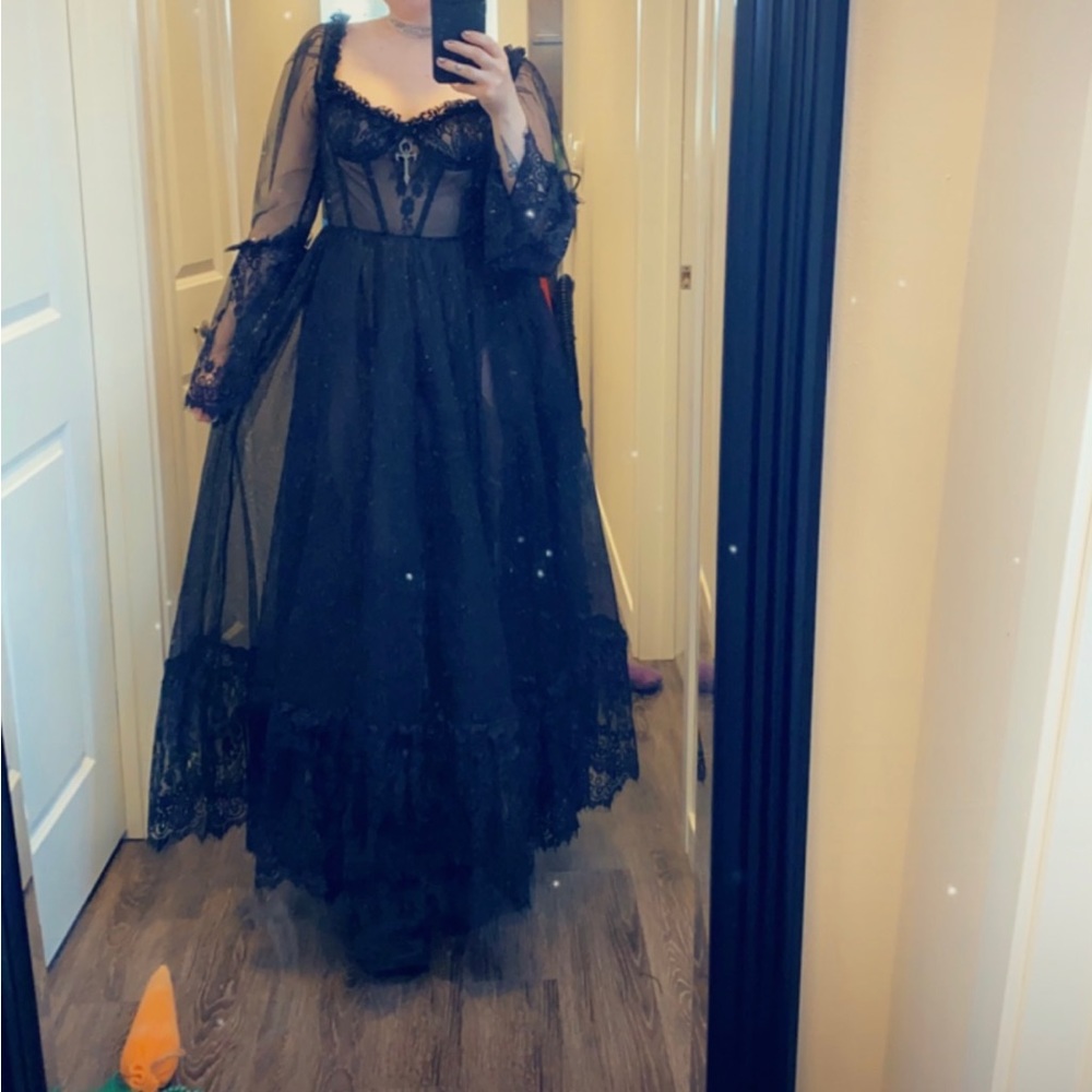 Black lace gothic gown.
